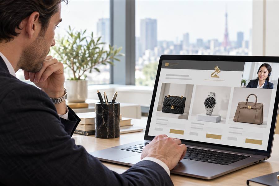 An approved buyer receiving one-to-one guidance while viewing professional luxury auction lots